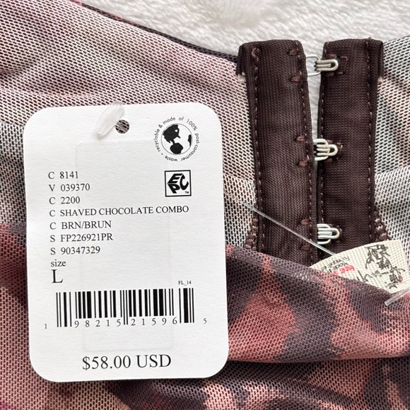 FREE PEOPLE Brown Night Rhythm Printed Corset-Style Floral Bodysuit--NWT--L - Picture 12 of 16